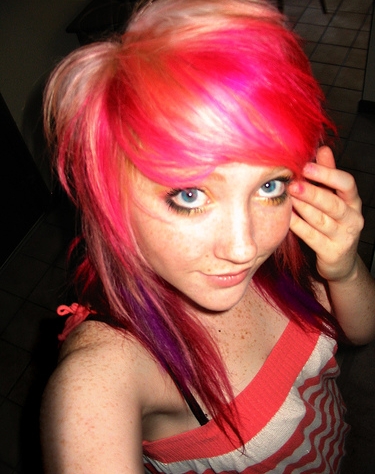 I wish I could dye my hair. Id love to have hot pink in it.