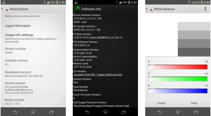  14.2.A.1.136 for Xperia Z1, Adds White Balance App - Softpedia