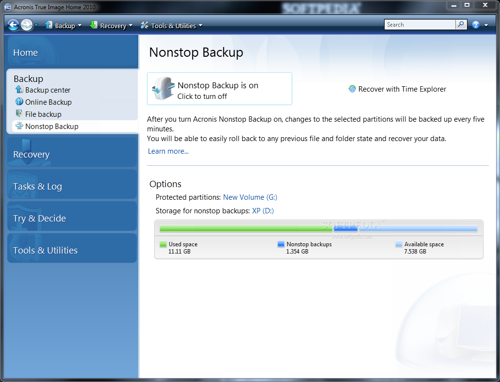 acronis nonstop backup service disable