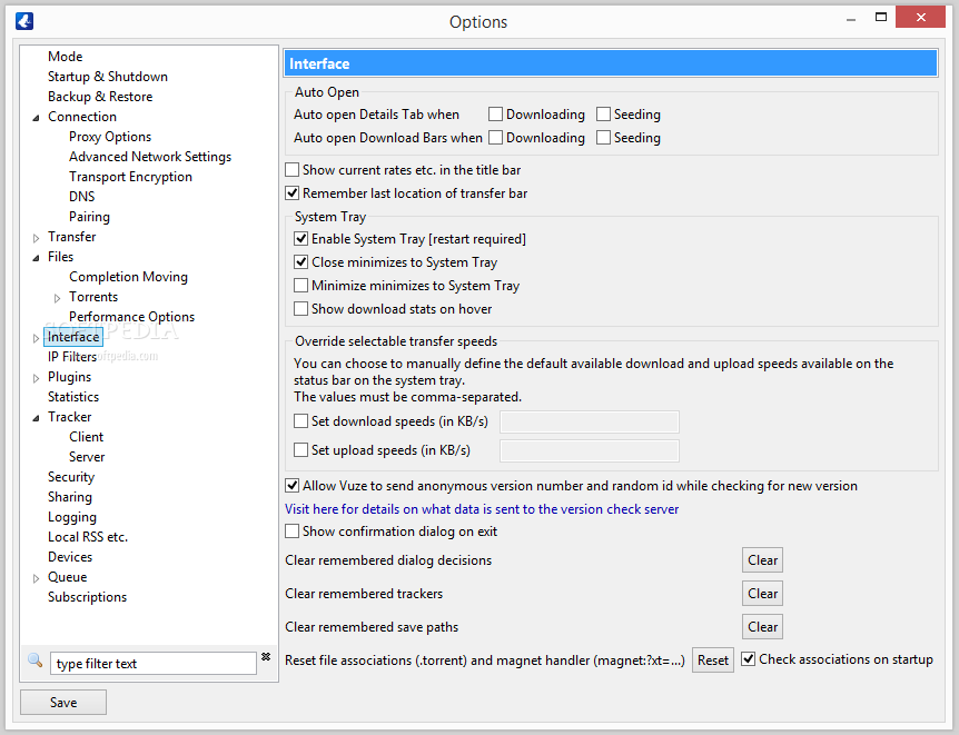 export vuze 5.7.6.0 settings